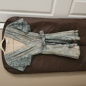 Blue and Tan Selfie Tie Waist Leslie Dress